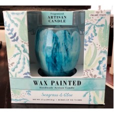 NEW Costco Wax Painted Handmade Artisan Candle Seagrass & Aloe 21 oz 75 Hours   332763909600